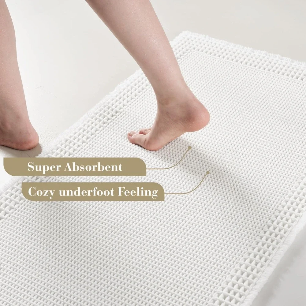 White Waffle Bath Mat 24x48 Non-Slip Absorbent Machine Washable Rug Luxury New